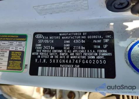 2015 Kia Optima Ex из США, поврежденный, VIN 5XXGN4A74FG402050